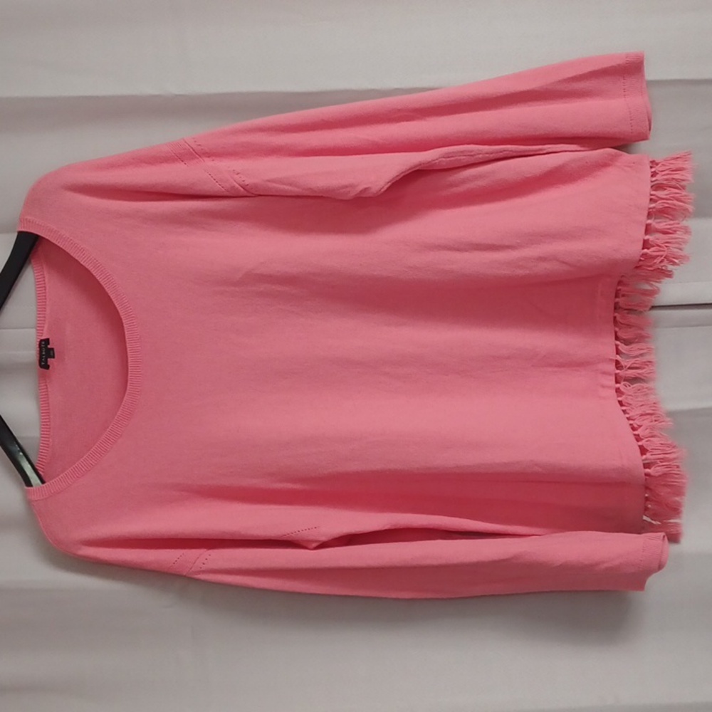 Talbots Tassel Fringe Cotton Cashmere Blend XL Sweater Relaxed Fit Pink Coral